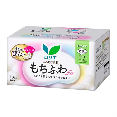 花王 ロリエ しあわせ素肌 もちふわfit 多い昼用22.5cm 羽つき 16個【医薬部外品】