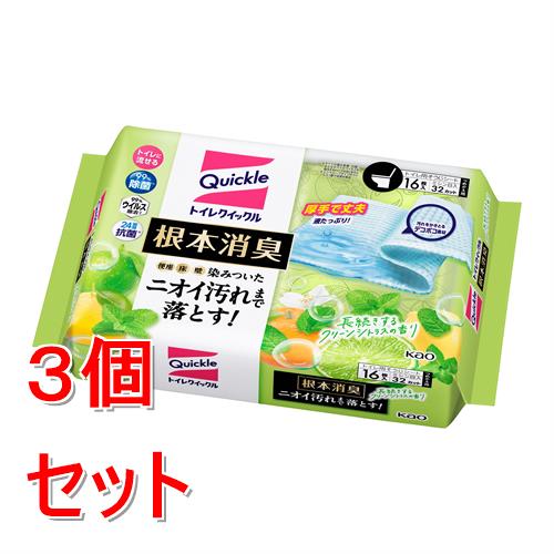 《セット販売》 花王 トイレクイックル　根本消臭　長続きするクリーンシトラスの香り　つめかえ用　16枚×3個セット