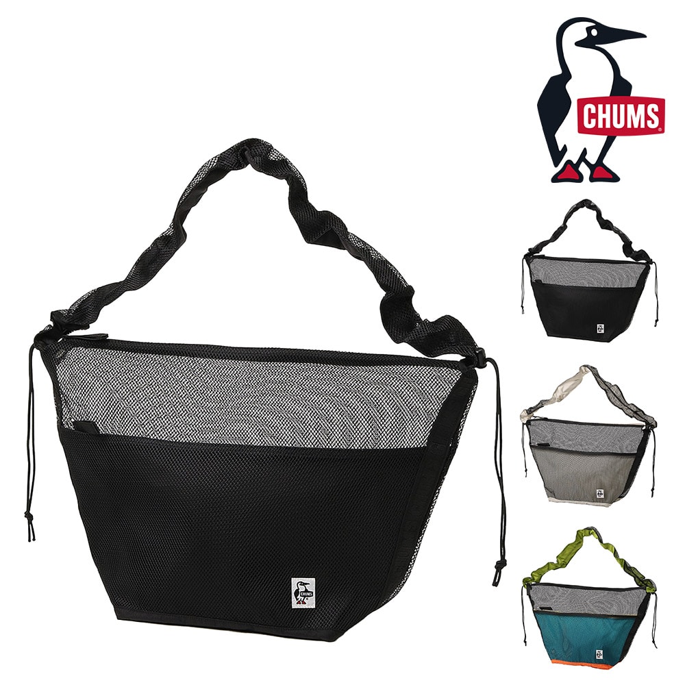 チャムス バッグ ショルダーバッグ メッシュ アウトドア 斜めがけバッグ CHUMS メッシュドローコードショルダーバッグ 20L A4サイズ CH60-3930 メンズ レディース キッズ 誕生日プレゼント ギフト 【正規代理店】 1.ブラック -603930k001 bfss25