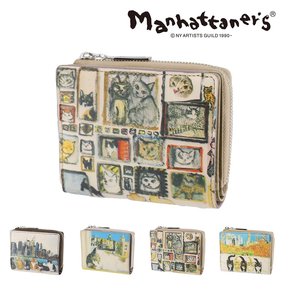 マンハッタナーズ 財布 二つ折り財布 2つ折り ミニ財布 L字ファスナー 小物 雑貨 本革 manhattaner's トップパース ホックタイプ 0751529 レディース 送料無料 誕生日プレゼント ギフト 【正規代理店】 3.額縁猫絵コレクション -0751529-1007