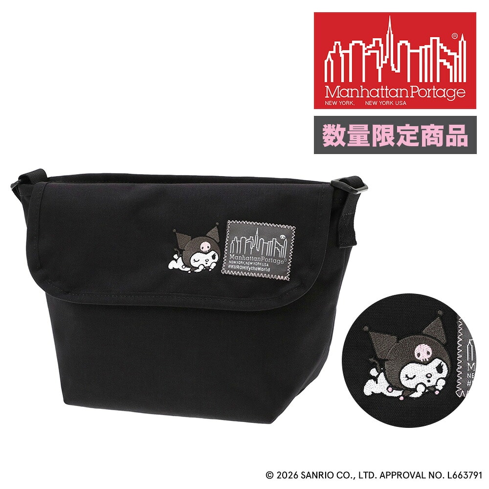 【母の日】 マンハッタンポーテージ サンリオ クロミ 斜め掛けバッグ ナイロンメッセンジャーバッグXS MP1603BPDMGNT500KRM メンズ レディース キッズ コラボ 黒 限定モデル 送料無料 誕生日プレゼント ギフト ラッピング無料 正規代理店 ブラック -1000