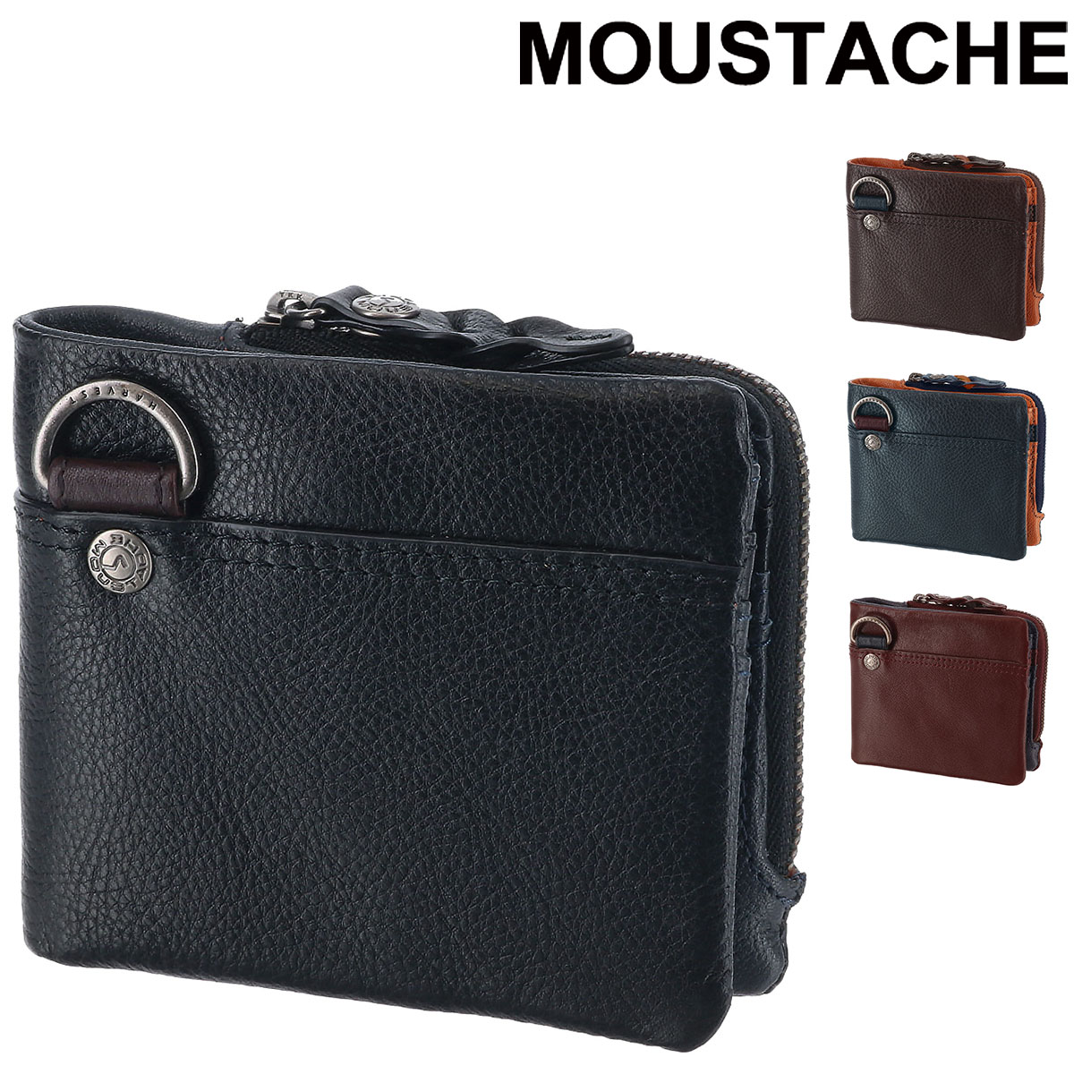 ムスタッシュ MOUSTACHE 二つ折り財布 pph4119 1.ブラック 10xblk