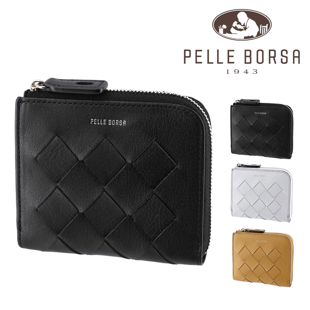 ペレボルサ 財布 二つ折り財布 折財布 薄マチ 本革 PELLE BORSA クロノウィーブ メッシュL字ファスナーミニ財布 205842 レディース 送料無料 誕生日プレゼント ギフト ラッピング無料 【正規代理店】 1.ブラック -bl
