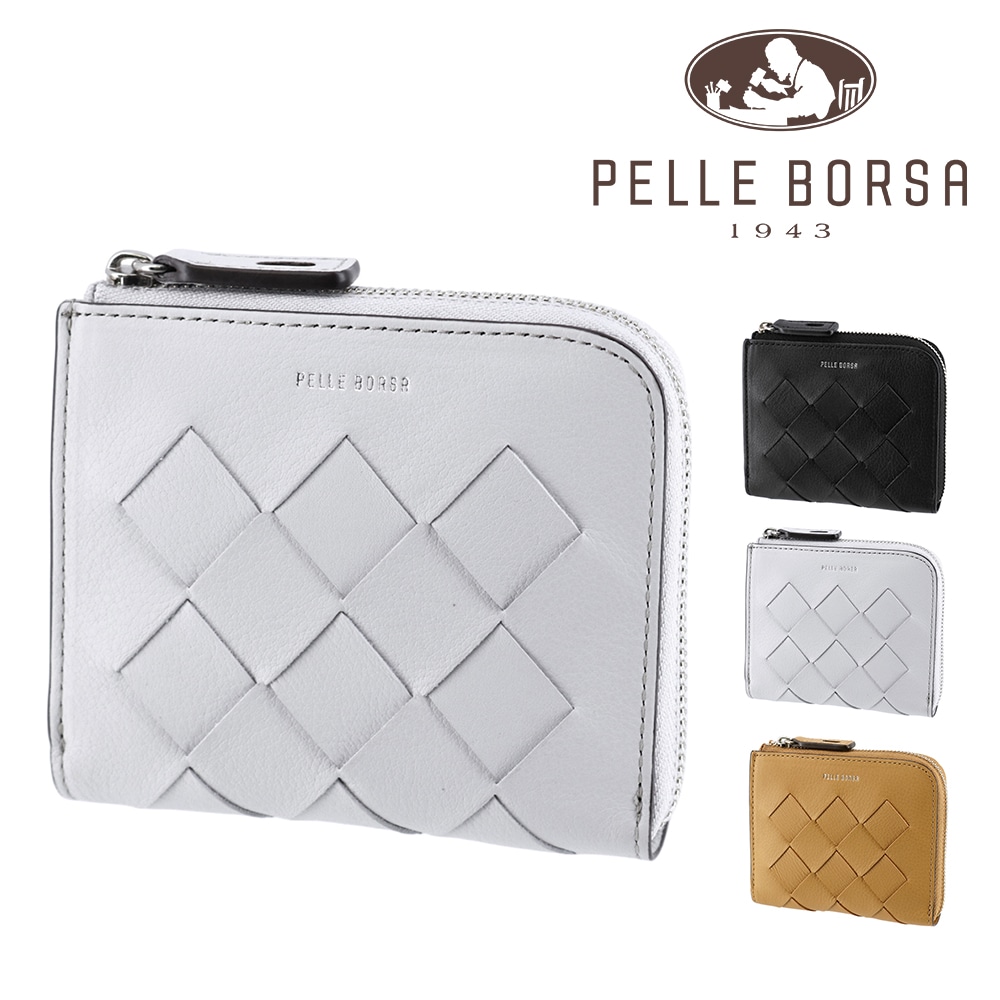 ペレボルサ 財布 二つ折り財布 折財布 薄マチ 本革 PELLE BORSA クロノウィーブ メッシュL字ファスナーミニ財布 205842 レディース 送料無料 誕生日プレゼント ギフト ラッピング無料 【正規代理店】 2.アイスグレ― -ig