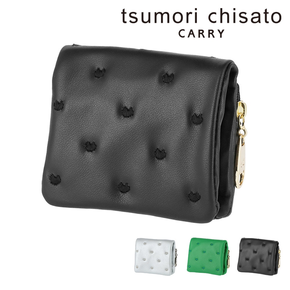 ツモリチサト 財布 二つ折り財布 折財布 小銭入れあり tsumori chisato ぷちネコ 57885 レディース 本革 日本製 小さめ 誕生日プレゼント ギフト  【正規代理店】 1.ブラック -01