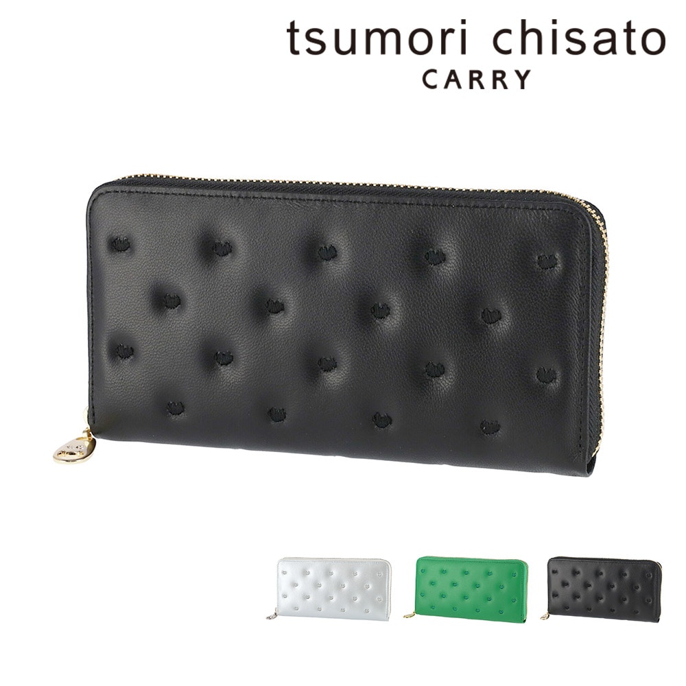 ツモリチサト 財布 長財布 ラウンドファスナー 小銭入れあり tsumori chisato ぷちネコ 57887 レディース 本革 日本製 薄い スリム 誕生日プレゼント ギフト 【正規代理店】 1.ブラック -01