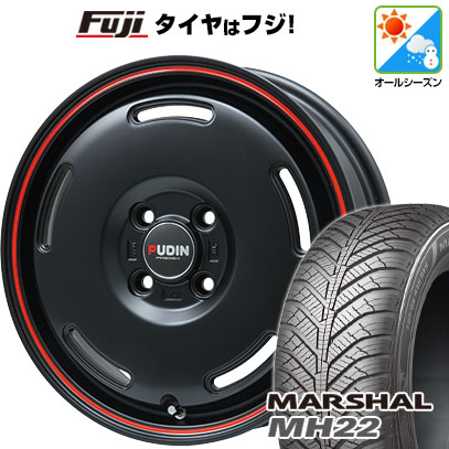 【新品 軽自動車】N-BOX タント スペーシア オールシーズンタイヤ ホイール4本セット 155/65R14 クムホ マーシャル MH22  オールシーズン(限定) プレミックス プディン(マットブラック/レッドライン) 14インチ