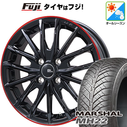 【新品 軽自動車】N-BOX タント スペーシア オールシーズンタイヤ ホイール4本セット 155/65R14 クムホ マーシャル MH22  オールシーズン(限定) ブランドルライン DF-10M グロスブラック/レッドリム 14インチ