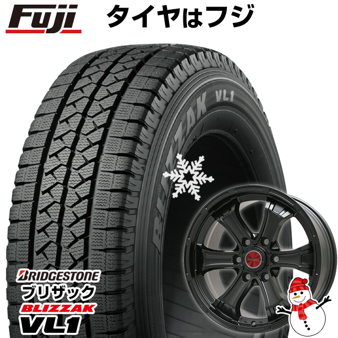【新品】ハイエース200系用 スタッドレスタイヤ ホイール4本セット 195/80R15 107/105N ブリヂストン ブリザック VL10 ビッグウエイ B-MUD K(マットブラック) 15インチ(送料無料)