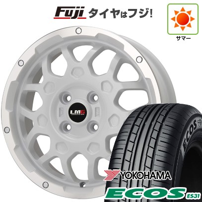 【新品 軽自動車】N-BOX タント スペーシア 夏タイヤ ホイール4本セット 165/55R15 ヨコハマ エコス ES31 レアマイスター LMG MS-9W ホワイトリムポリッシュ 15インチ