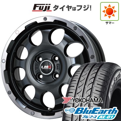 【新品 軽自動車】N-BOX タント スペーシア 夏タイヤ ホイール4本セット 155/65R14 ヨコハマ ブルーアース AE-01 レアマイスター LMG CS-9 ブラック/ブラッククリアリム 14インチ