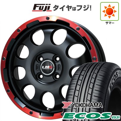 【新品 軽自動車】N-BOX タント スペーシア 夏タイヤ ホイール4本セット 165/55R15 ヨコハマ エコス ES31 レアマイスター LMG CS-9 マットブラック/レッドリム 15インチ