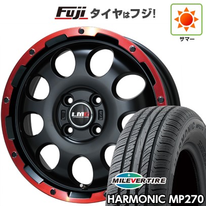【新品 軽自動車】N-BOX タント スペーシア 夏タイヤ ホイール4本セット 155/65R14 ミレバー ハーモニック MP270(限定) レアマイスター LMG CS-9 マットブラック/レッドリム 14インチ