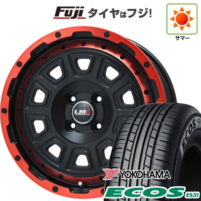 【新品 軽自動車】N-BOX タント スペーシア 夏タイヤ ホイール4本セット 165/55R15 ヨコハマ エコス ES31 レアマイスター LMG DS-10 マットブラック/レッドリム 15インチ