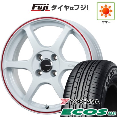 【新品 軽自動車】N-BOX タント スペーシア 夏タイヤ ホイール4本セット 165/55R15 ヨコハマ エコス ES31 レアマイスター CS-V6(ホワイト/レッドライン) 15インチ