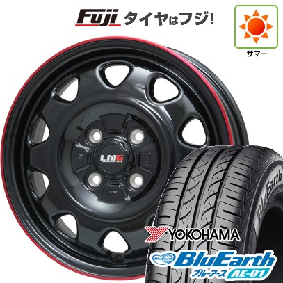 【新品 軽自動車】N-BOX タント スペーシア 夏タイヤ ホイール4本セット 155/65R14 ヨコハマ ブルーアース AE-01 レアマイスター LMG OFF-STYLE(グロスブラック/レッドリム) 14インチ
