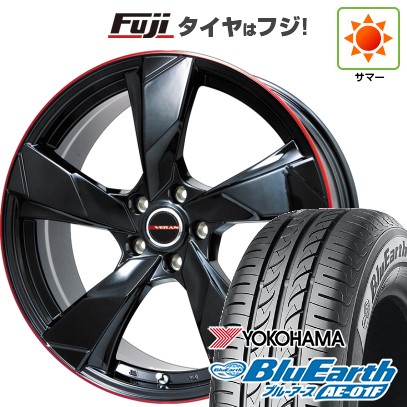 【新品】フリード 5穴/114 夏タイヤ ホイール4本セット 195/55R16 ヨコハマ ブルーアース AE-01F プレミックス ヴェランV(グロスブラック/レッドリム) 16インチ