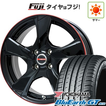 【新品】フリード 5穴/114 夏タイヤ ホイール4本セット 205/45R17 ヨコハマ ブルーアース GT AE51 プレミックス ヴェランV(グロスブラック/レッドリム) 17インチ