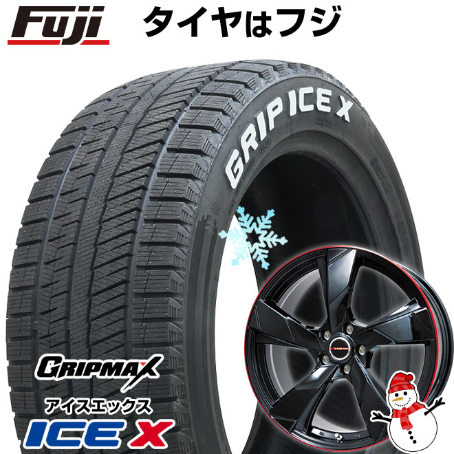 【新品】60系プリウス スタッドレスタイヤ ホイール4本セット 195/60R17 グリップマックス アイスX RWL ホワイトレター(限定) プレミックス ヴェランV(グロスブラック/レッドリム) 17インチ(送料無料)