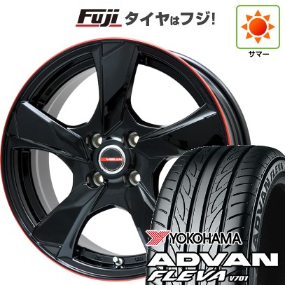 【新品】フリード 5穴/114 夏タイヤ ホイール4本セット 205/45R17 ヨコハマ アドバン フレバV701 プレミックス ヴェランV(グロスブラック/レッドリム) 17インチ
