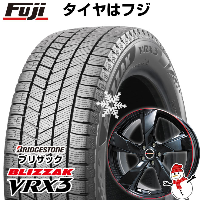 【新品】60系プリウス スタッドレスタイヤ ホイール4本セット 195/60R17 ブリヂストン ブリザック VRX3 プレミックス ヴェランV(グロスブラック/レッドリム) 17インチ(送料無料)