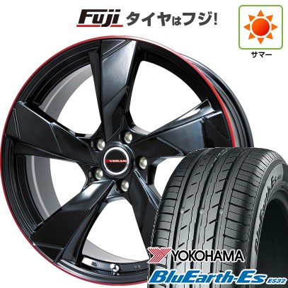 【新品】ライズ/ロッキー（ハイブリッド） 夏タイヤ ホイール4本セット 195/60R17 ヨコハマ ブルーアース ES32 プレミックス ヴェランV(グロスブラック/レッドリム) 17インチ