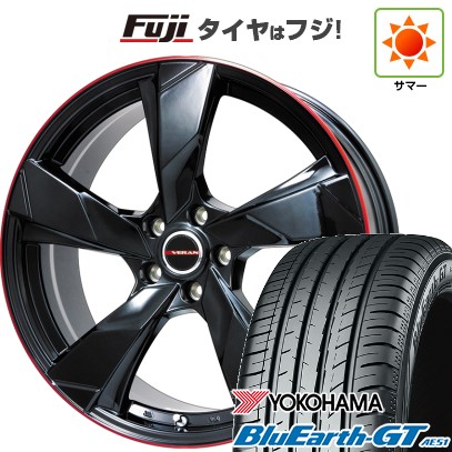 シビック(FL系 FK系)等 夏タイヤ ホイール4本セット 235/35R19 ヨコハマ ブルーアース GT AE51 プレミックス ヴェランV(グロスブラック/レッドリム) 19インチ