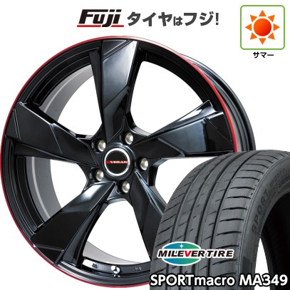 シビック(FL系 FK系)等 夏タイヤ ホイール4本セット 235/35R19 ミレバー スポーツマクロ MA349(限定) プレミックス ヴェランV(グロスブラック/レッドリム) 19インチ
