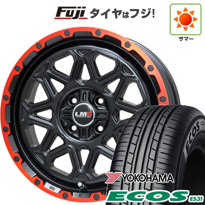 【新品 軽自動車】N-BOX タント スペーシア 夏タイヤ ホイール4本セット 165/55R15 ヨコハマ エコス ES31 レアマイスター LMG モンタグナ(マットブラック/レッドリム) 15インチ