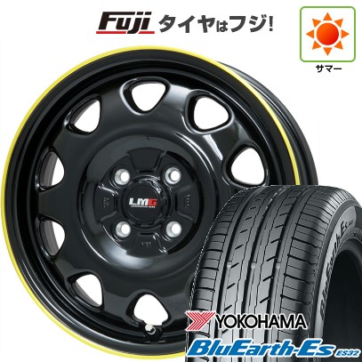 【新品 軽自動車】N-BOX タント スペーシア 夏タイヤ ホイール4本セット 165/55R15 ヨコハマ ブルーアース ES32 レアマイスター LMG OFF-STYLE(グロスブラック/イエローリム) 15インチ