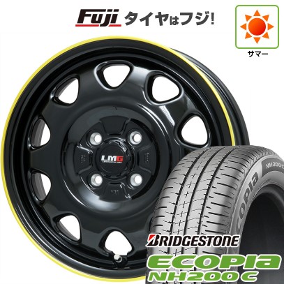 【新品 軽自動車】N-BOX タント スペーシア 夏タイヤ ホイール4本セット 165/55R15 ブリヂストン エコピア NH200 C レアマイスター LMG OFF-STYLE(グロスブラック/イエローリム) 15インチ