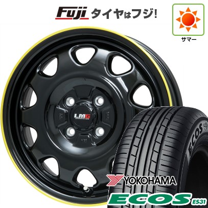 【新品 軽自動車】N-BOX タント スペーシア 夏タイヤ ホイール4本セット 165/55R15 ヨコハマ エコス ES31 レアマイスター LMG OFF-STYLE(グロスブラック/イエローリム) 15インチ