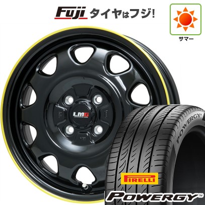 【新品 軽自動車】N-BOX タント スペーシア 夏タイヤ ホイール4本セット 165/55R15 ピレリ パワジー レアマイスター LMG OFF-STYLE(グロスブラック/イエローリム) 15インチ
