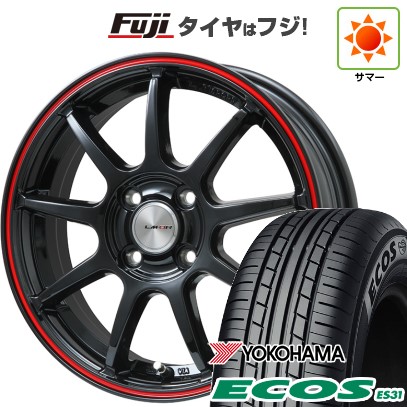 【新品 軽自動車】N-BOX タント スペーシア 夏タイヤ ホイール4本セット 165/55R15 ヨコハマ エコス ES31 レアマイスター LMスポーツLM-QR グロスブラック/レッドライン 15インチ