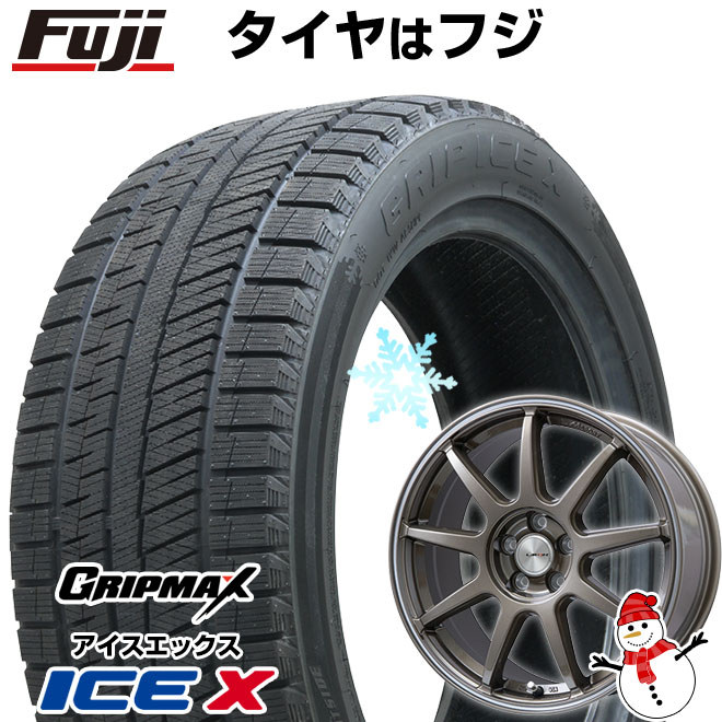 【新品】フリード 5穴/114 スタッドレスタイヤ ホイール４本セット 185/65R15 グリップマックス アイスX BSW ブラックサイドウォール(限定) レアマイスター LMスポーツLM-QR ブロンズ/ラインポリッシュ 15インチ(送料無料)