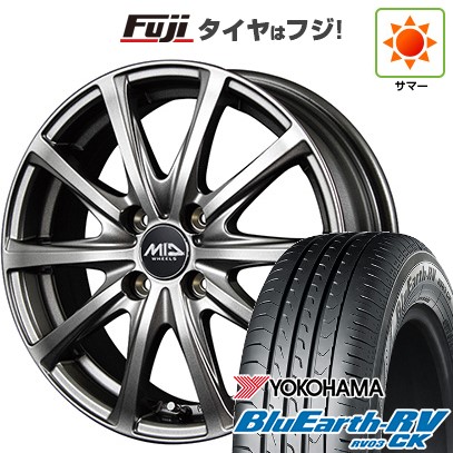 【パンク保証付き】【新品 軽自動車】N-BOX タント スペーシア 夏タイヤ ホイール4本セット 165/55R15 ヨコハマ ブルーアース RV-03CK MID ユーロスピード V25 メタリックグレー 15インチ