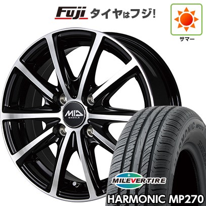 【新品 軽自動車】N-BOX タント スペーシア 夏タイヤ ホイール4本セット 155/65R14 ミレバー ハーモニック MP270(限定) MID ユーロスピード V25 ブラックポリッシュ 14インチ