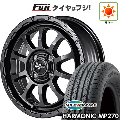 【新品 軽自動車】N-BOX タント スペーシア 夏タイヤ ホイール4本セット 155/65R14 ミレバー ハーモニック MP270(限定) MID ナイトロパワー M10 パーシングKC バレルブラックエディショ 14インチ