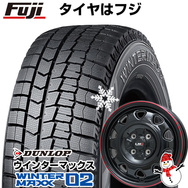 【新品 軽自動車】 スタッドレスタイヤ ホイール4本セット 135/80R12 ダンロップ ウインターマックス 02 WM02 レアマイスター LMG  OFF-STYLE(グロスブラック/レッドリム) 12インチ