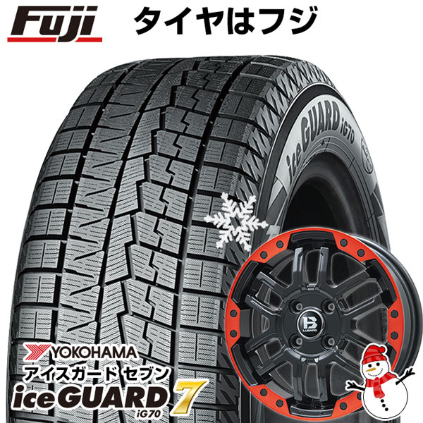 【新品 軽自動車】N-BOX タント スペーシア スタッドレスタイヤ ホイール4本セット 155/65R14 ヨコハマ アイスガード セブンIG70  ビッグウエイ B-LUGNAS FRD(マットブラック/レッドリム) 14インチ