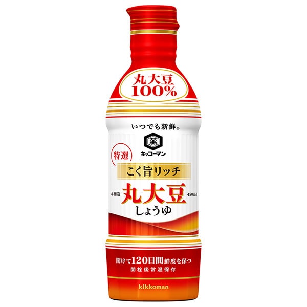 キッコーマン いつでも新鮮 こく旨リッチ 特選 丸大豆しょうゆ 450mlペットボトル×12本入