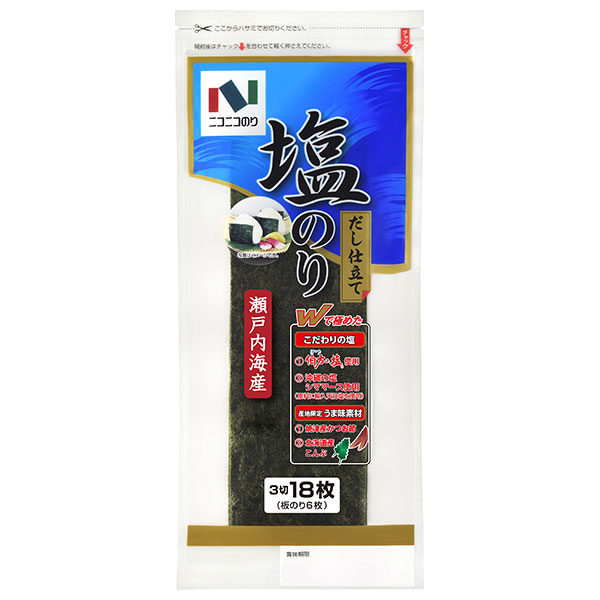 ニコニコのり 瀬戸内海産 塩のり 3切18枚(板のり6枚)×10個入