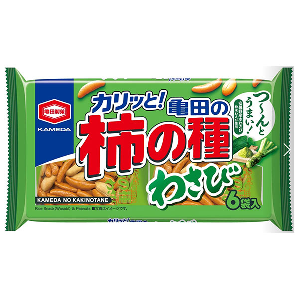 【送料無料・メーカー/問屋直送品・代引不可】亀田製菓 亀田の柿の種 わさび 6袋詰 164g袋×12入
