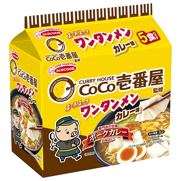 エースコック (袋)ワンタンメン CoCo壱番屋監修 カレー味 5食パック×6個入