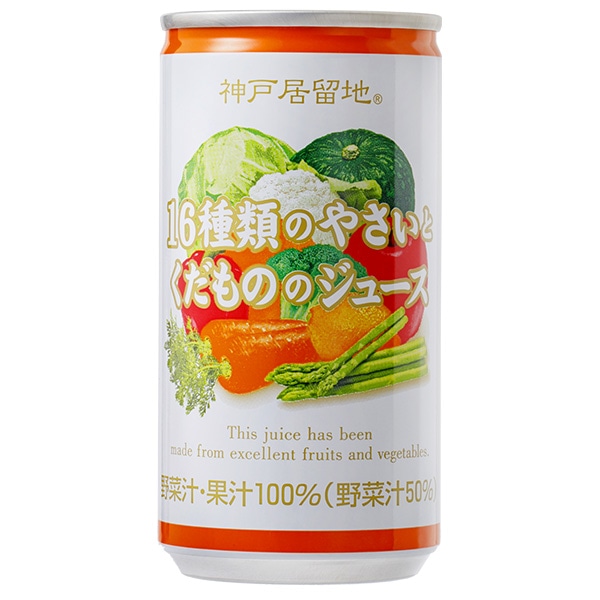 富永貿易 神戸居留地 16種類のやさいとくだもののジュース 185g缶×30本入