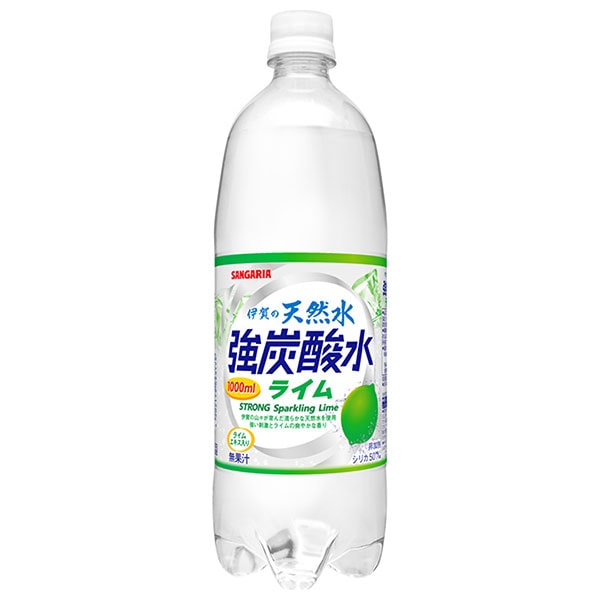 サンガリア 伊賀の天然水 強炭酸水 ライム 1Lペットボトル×12本入