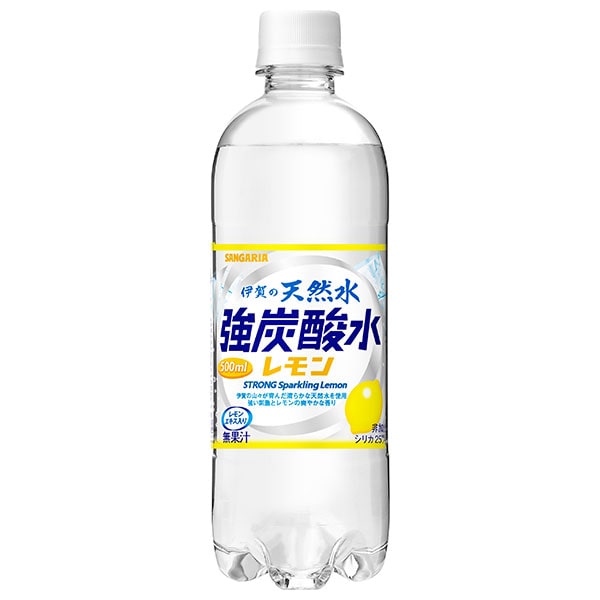 サンガリア 伊賀の天然水 強炭酸水 レモン 500mlペットボトル×24本入×(2ケース)