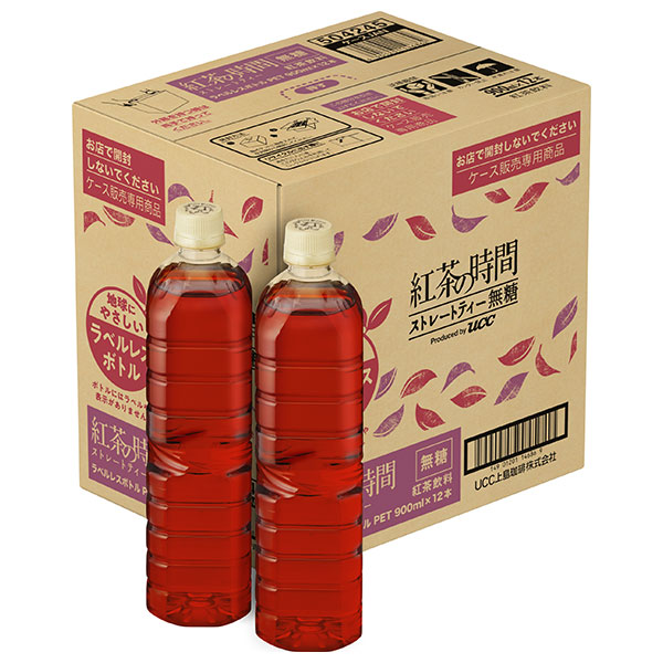 UCC 紅茶の時間 ストレートティー 無糖 ラベルレスボトル 900mlペットボトル×12本入×(2ケース)