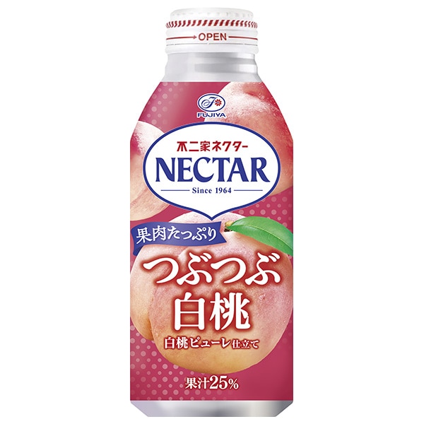 不二家 ネクター つぶつぶ白桃 380gボトル缶×24本入