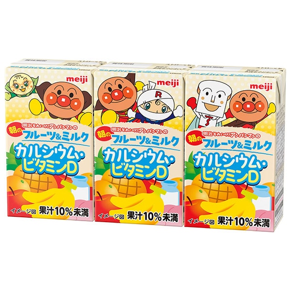 明治 それいけ!アンパンマンの朝のフルーツ&ミルク カルシウム・ビタミンD 125ml紙パック×36(3P×12)本入 メーカー 問屋直送